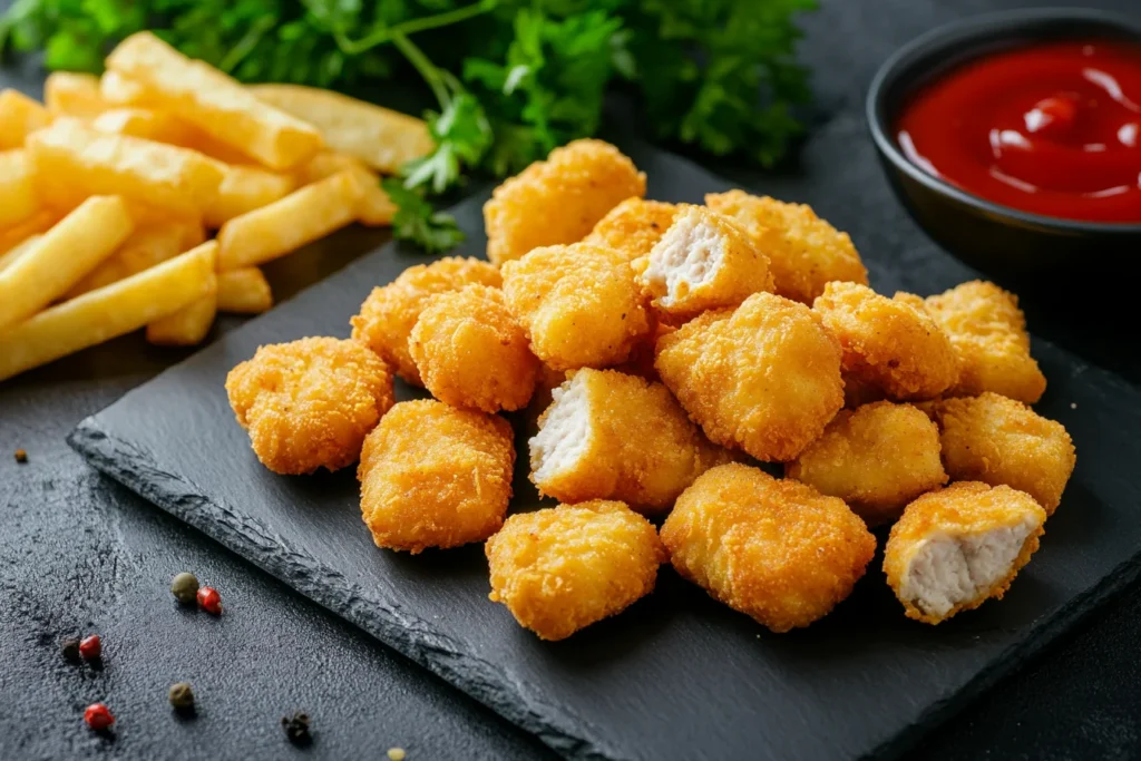Chicken nuggets cooking in an air fryer with crispy golden coating. How to Cook Real Good Chicken Nuggets in an Air Fryer?
