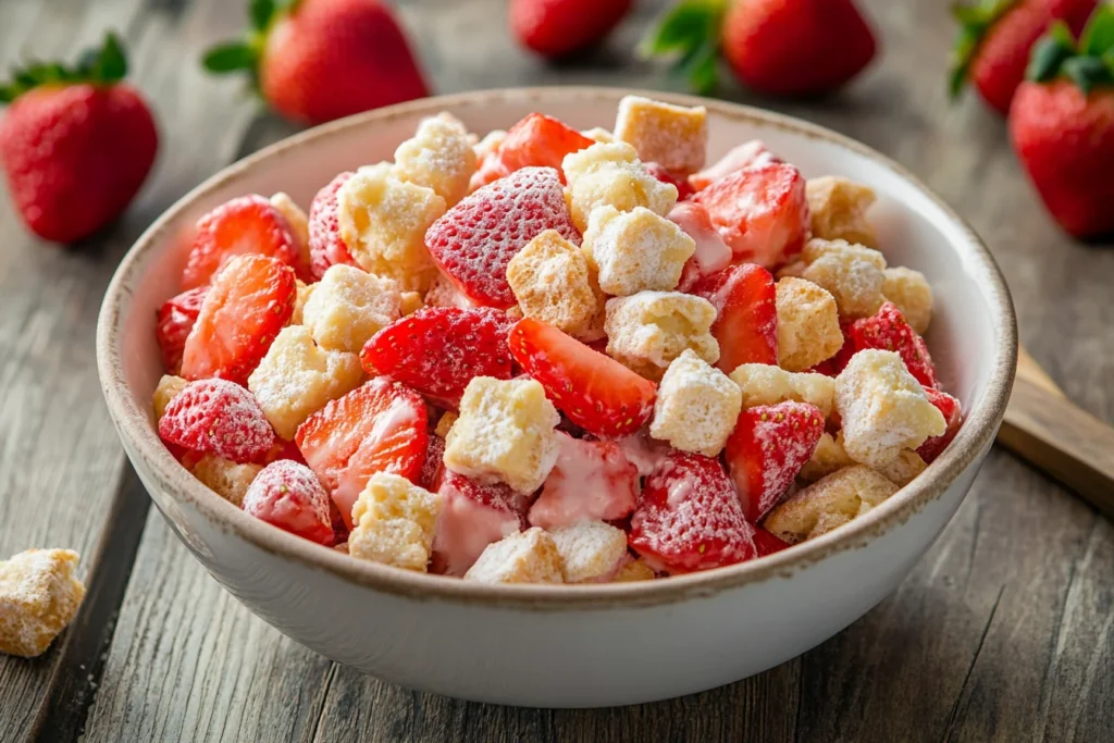 u8635464461 A bowl of delicious homemade strawberry shortcake 5bfd9fa2 ac40 4b19 8023 cedc84547401 1 What Are the Strawberry Shortcake Crunchies Made Of?