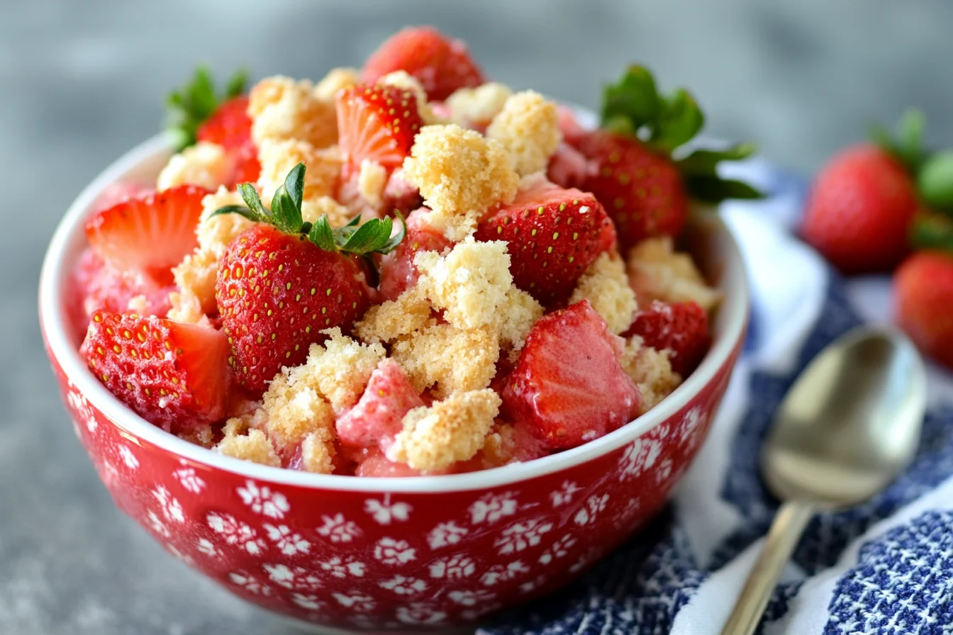 Strawberry shortcake crunchies in a bowl on a wooden table. What Are the Strawberry Shortcake Crunchies Made Of?