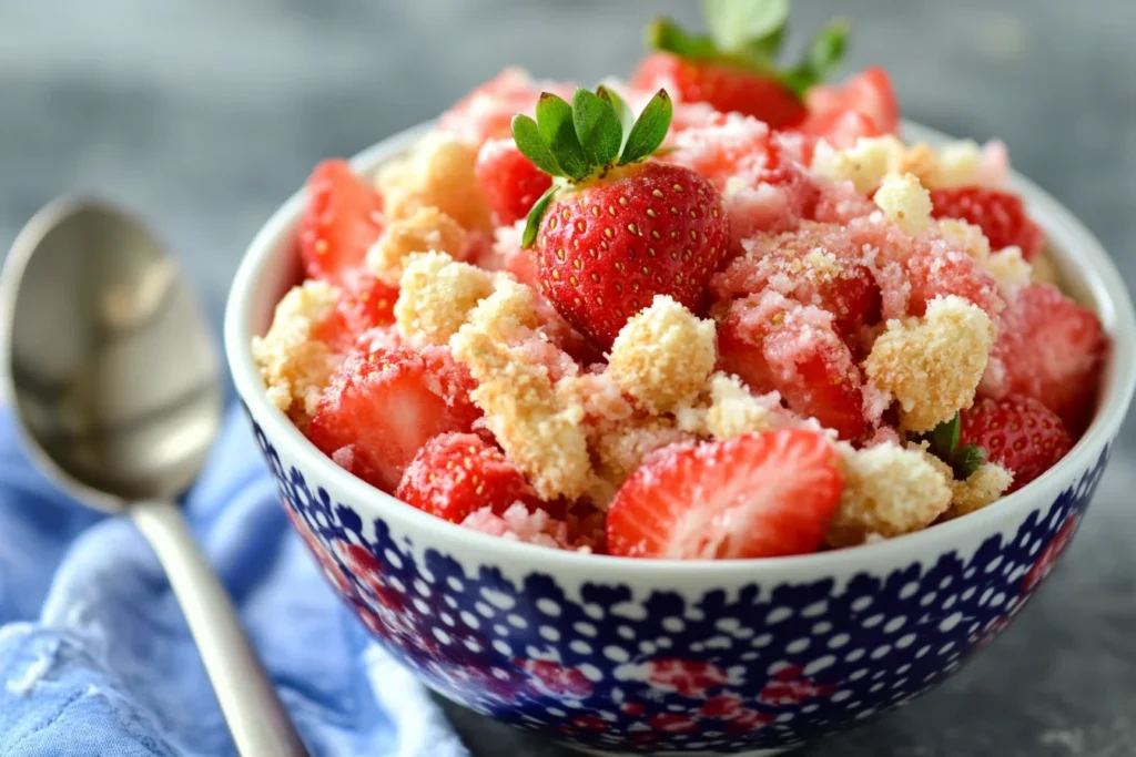 u8635464461 A bowl of delicious homemade strawberry shortcake efafb4c7 7715 478c b661 b2d2a523857a 1 What Are the Strawberry Shortcake Crunchies Made Of?
