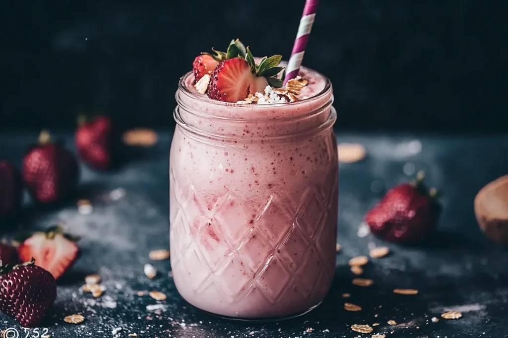 A refreshing strawberry shake in a glass with fresh strawberries on the side; Can I Drink Strawberry Shake During Weight Loss?