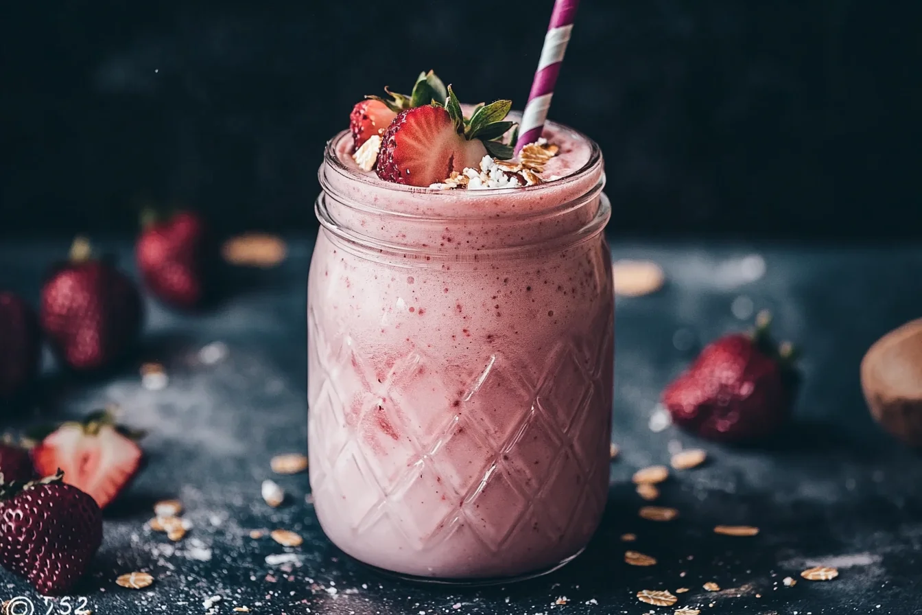 A refreshing strawberry shake in a glass with fresh strawberries on the side; Can I Drink Strawberry Shake During Weight Loss?