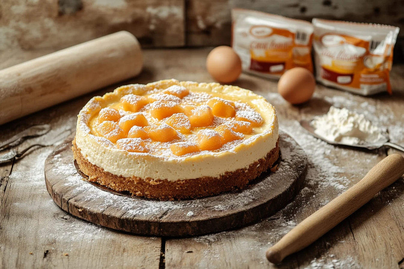 A homemade cheesecake on a rustic kitchen counter next to a store-bought cheesecake in its packaging, showcasing the cost comparison. Is It Cheaper to Make or Buy Cheesecake? A Cost Comparison