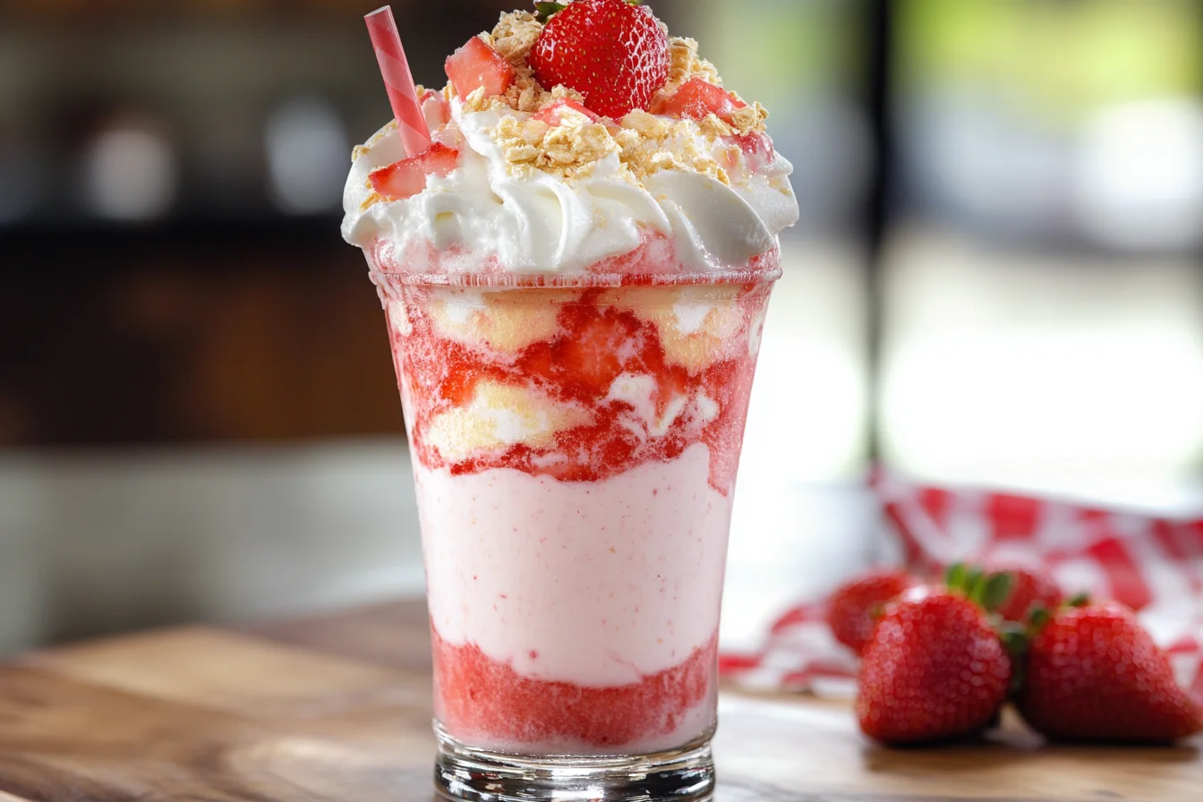 A refreshing strawberry cheesecake shake with fresh strawberries on the side. How Many Calories Are in a Strawberry Cheesecake Shake?
