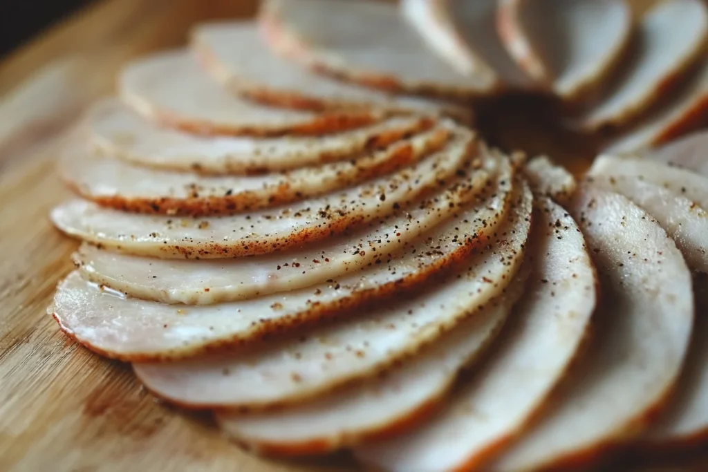 u8635464461 A close up image of thinly sliced turkey pastrami babc3e75 ae44 4dc5 bfc0 b1b02e89b4e8 2 Is Pastrami Made from Turkey?