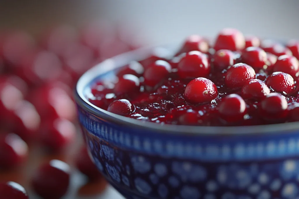 A bowl of Ocean Spray cranberry sauce with fresh cranberries around it. Is Ocean Spray Cranberry Sauce Good for You?