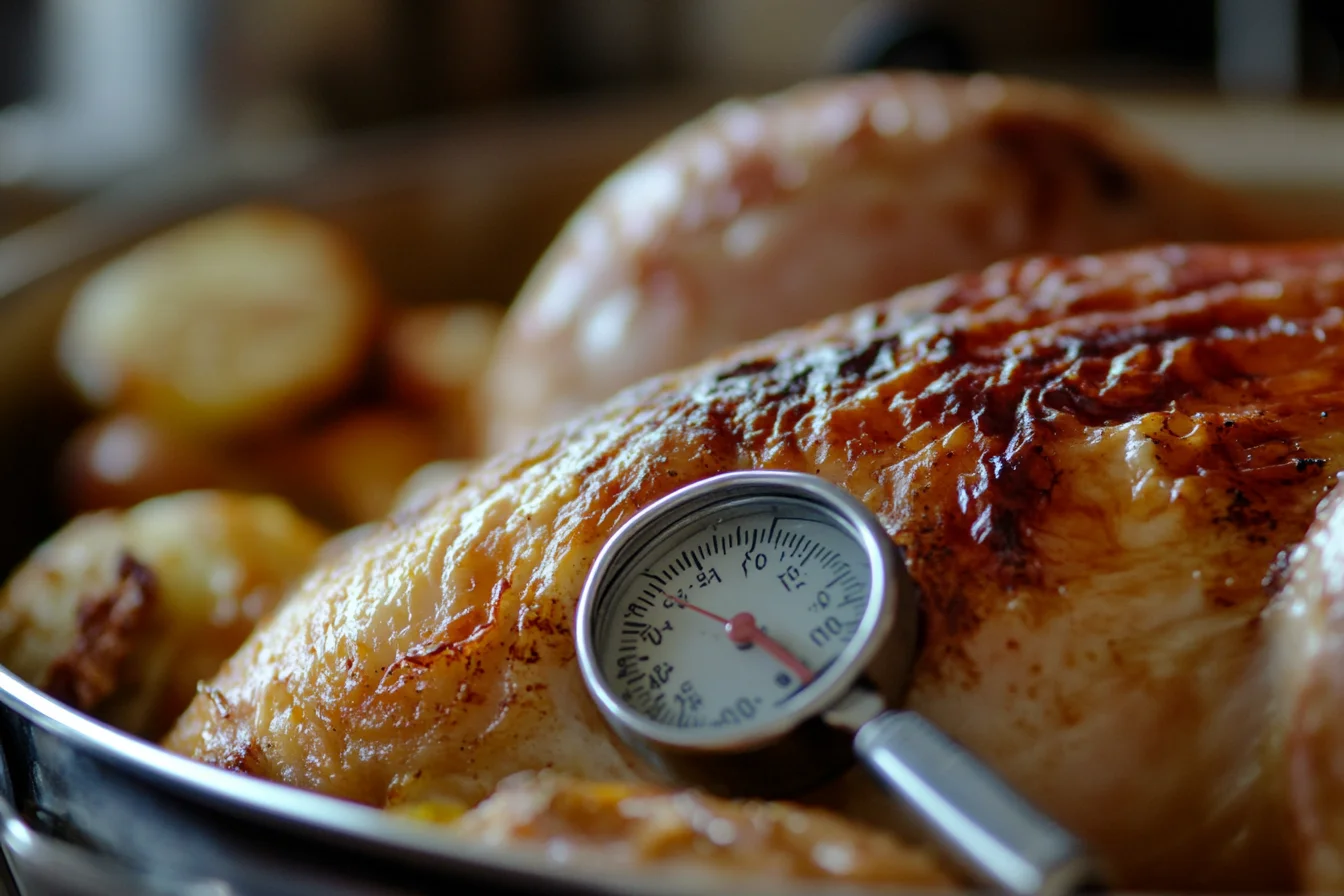 Turkey being measured with a meat thermometer to check if it is done. Is Turkey Done at 165 or 180?