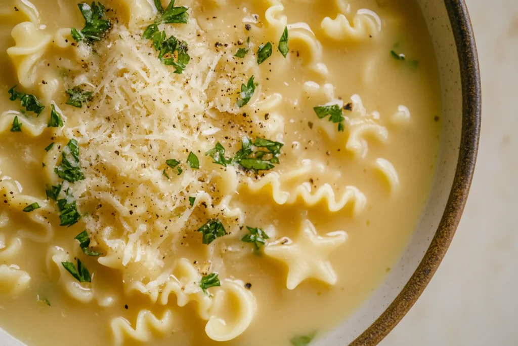 u8635464461 A close up overhead shot of a creamy bowl of past 15e48599 b9f8 47ce 8804 5536c862abdd 3 Pastina Soup
