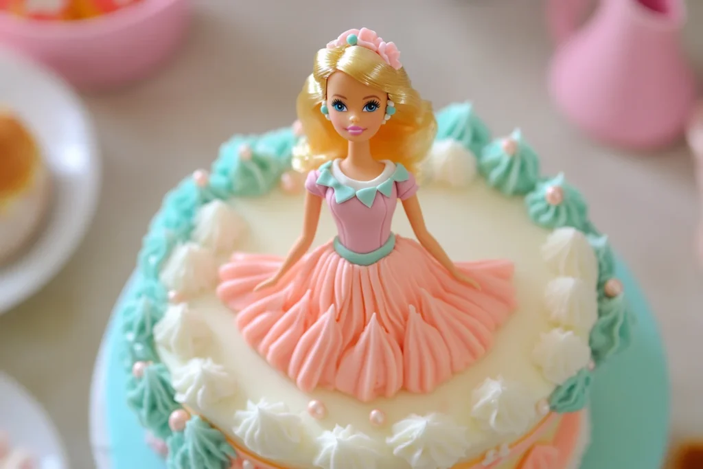 u8635464461 A close up top down view of a Barbie cake in a br 3c3349e1 da9e 49b1 bb2e 6b8ae4fdc6ee 2 When Were Barbie Cakes Popular? A Sweet Retro Trend