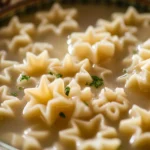 A bowl of small star-shaped pasta in broth, illustrating what is similar to pastina?