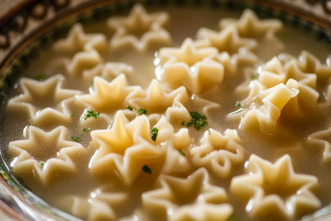 A bowl of small star-shaped pasta in broth, illustrating what is similar to pastina?