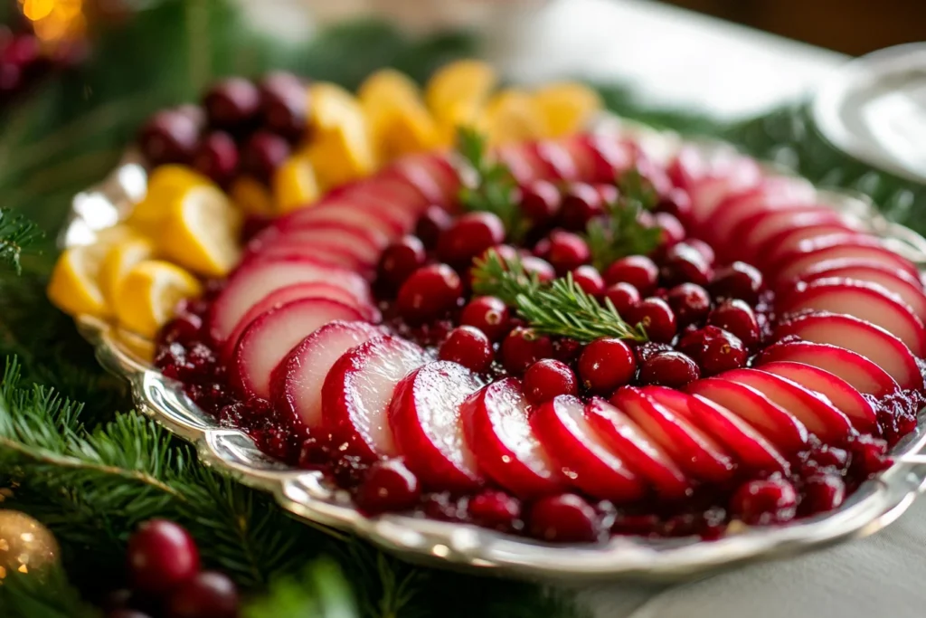 Sliced Ocean Spray canned cranberry sauce arranged on a white platter. How Do You Serve Ocean Spray Canned Cranberry Sauce?