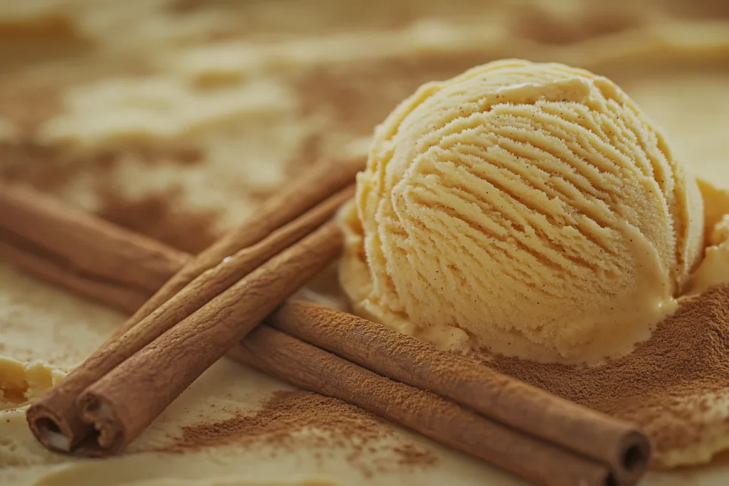 Pumpkin pie ice cream scoop with cinnamon sticks. What Does Pumpkin Pie Ice Cream Taste Like?