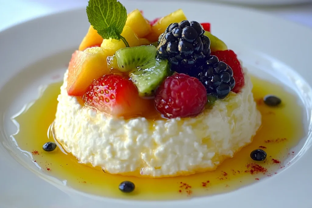 Bowl of cottage cheese with fresh fruit and honey drizzle. How to Make Cottage Cheese Edible?