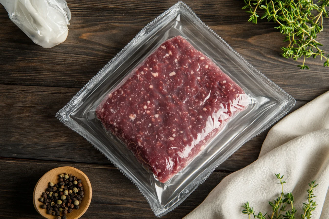 A package of fresh ground beef on a butcher’s counter, What is the safest ground beef to buy?