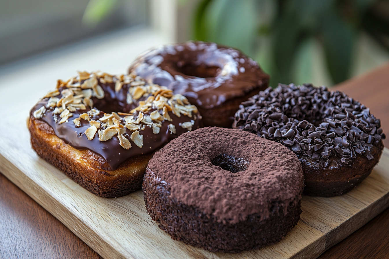 Gluten-free donuts with chocolate and vanilla glaze on a plate