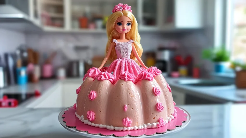 Can you use a bundt pan for a Barbie cake? A pink frosted bundt cake styled as a Barbie doll’s skirt.