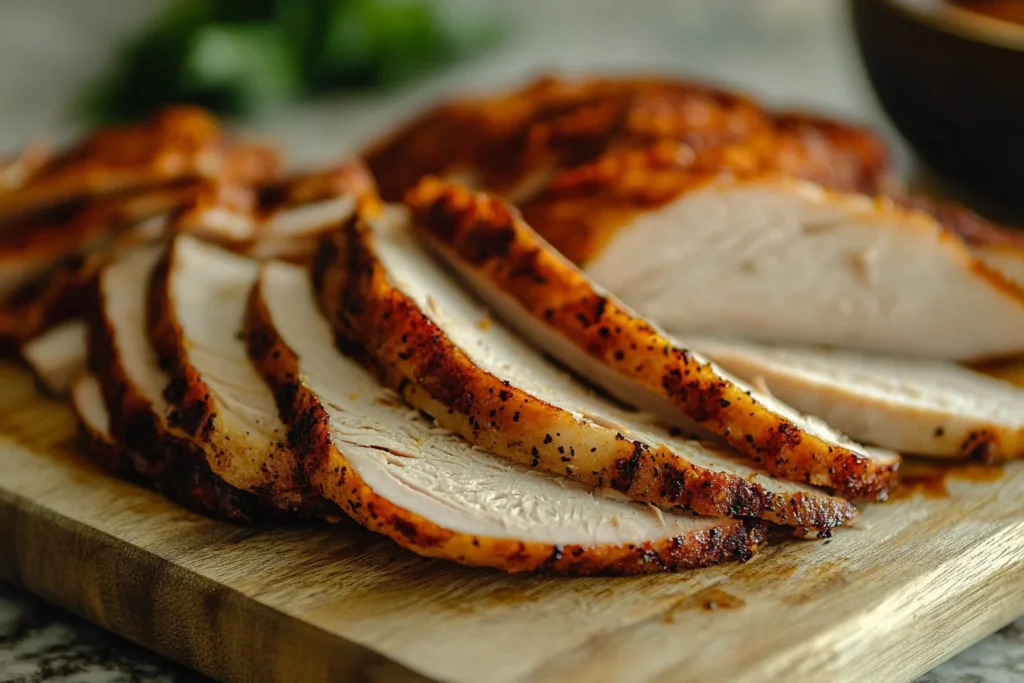 u8635464461 Close up of thinly sliced turkey pastrami on a wo 25e1e6c5 4434 4b48 a513 f28e109a2b50 0 Is turkey pastrami healthy? A Comprehensive Guide