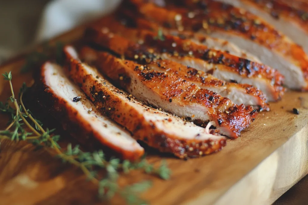 u8635464461 Close up of thinly sliced turkey pastrami on a wo 25e1e6c5 4434 4b48 a513 f28e109a2b50 3 Is turkey pastrami healthy? A Comprehensive Guide