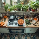 How do you make homemade fish feed? Top-down view of fresh fish feed ingredients