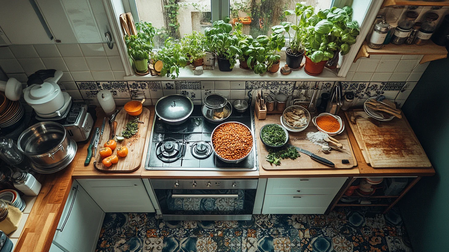 How do you make homemade fish feed? Top-down view of fresh fish feed ingredients