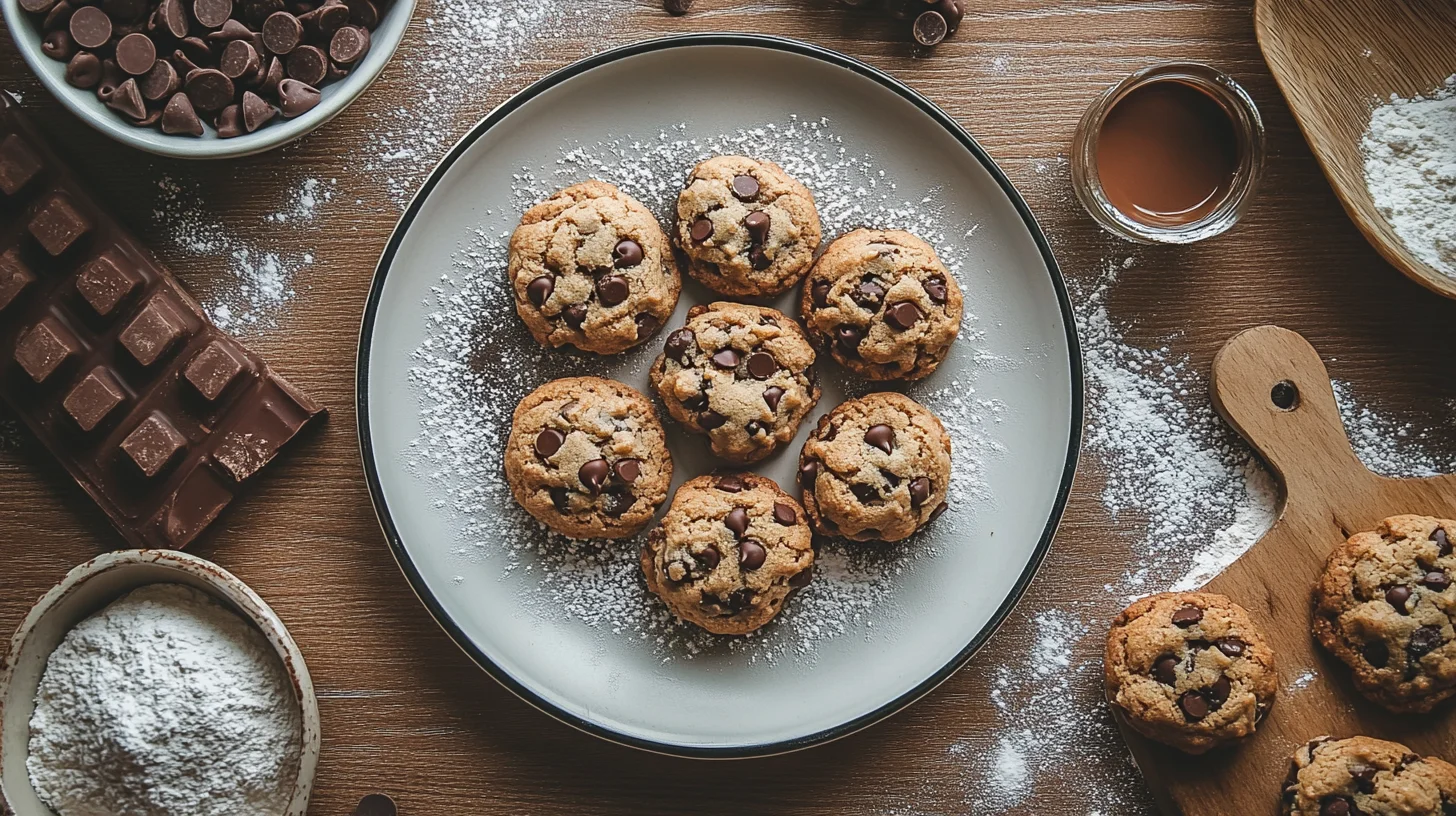 What are some fun facts about chocolate chip cookies? Freshly baked chocolate chip cookies on a tray.