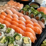 What are the best ingredients for fish food? arranged on a wooden board