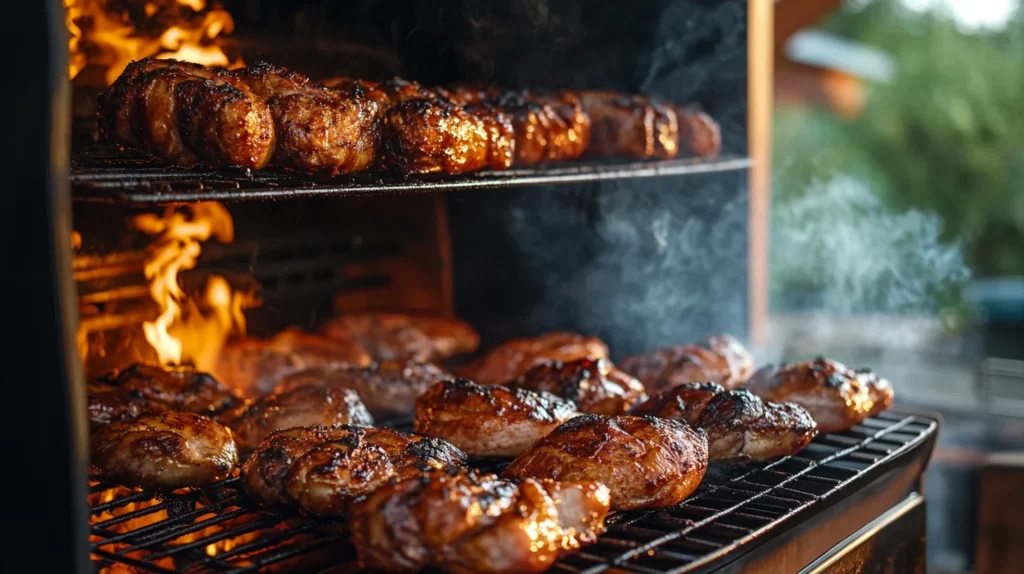 Overhead view of smoked pork shoulder and chicken on a cutting board, What is the best meat to smoke for beginners?