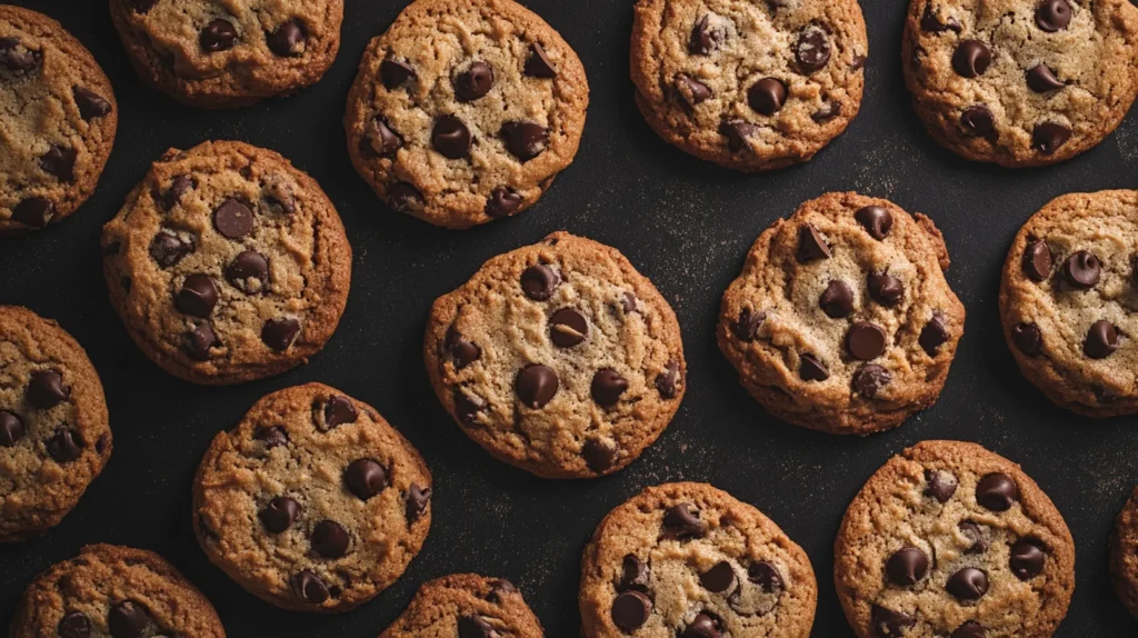 A freshly baked plate of chocolate chip cookies on a kitchen counter, why do people like chocolate chip cookies?