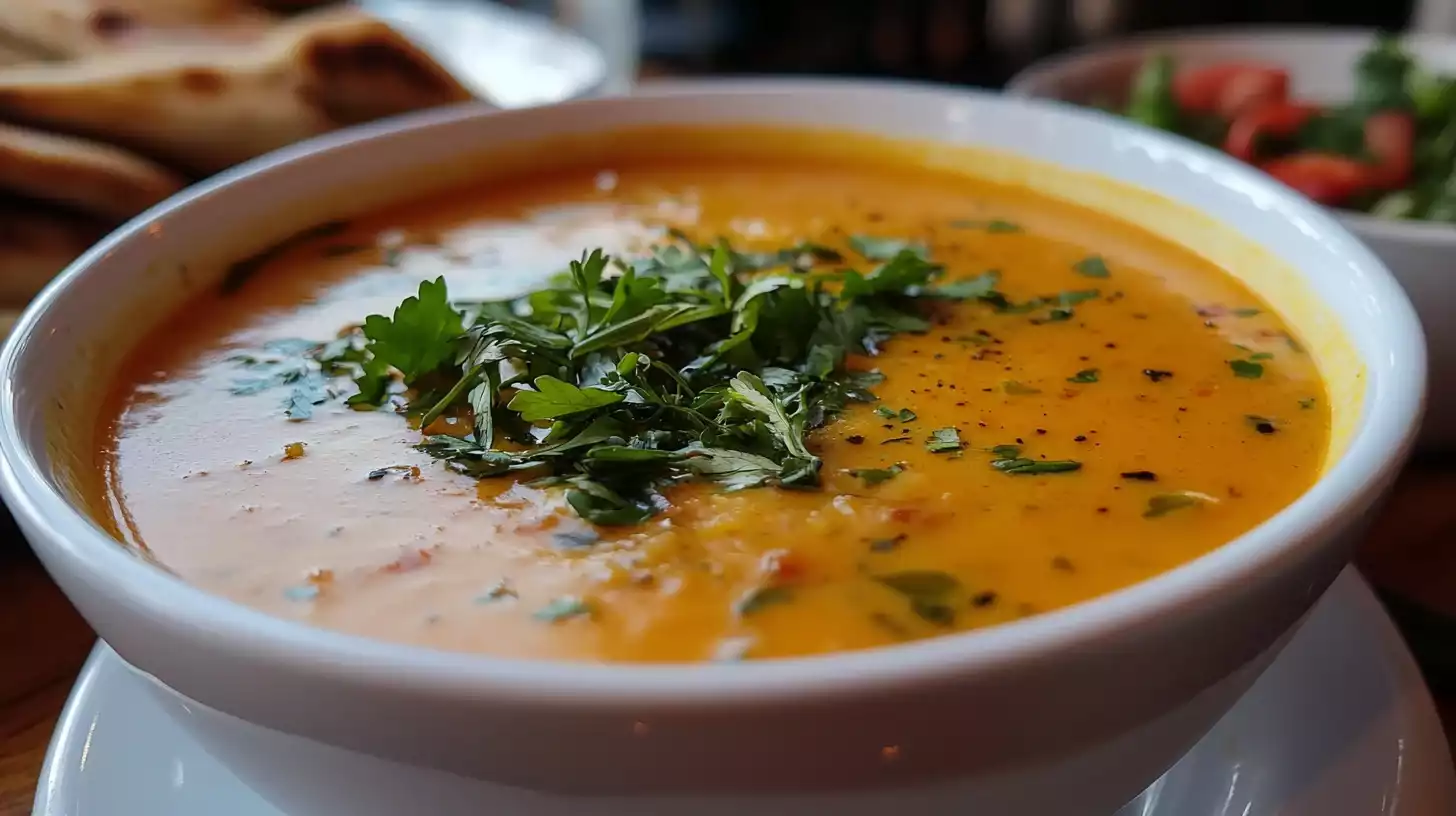 Bowl of garnished rice soup. How do you keep rice from getting mushy in soup?