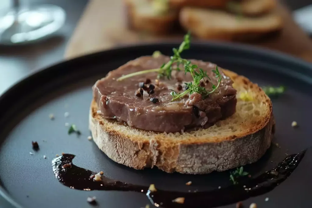 Slice of bread with beef spleen pate