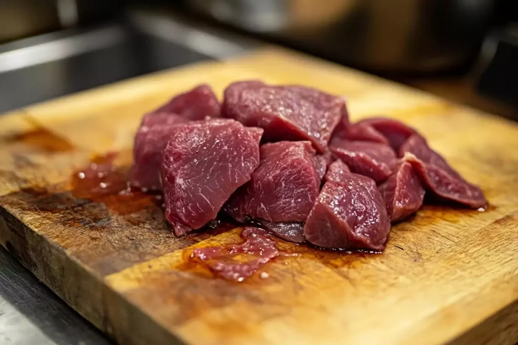 Raw beef spleen on a cutting board, a rich source of nutrients.