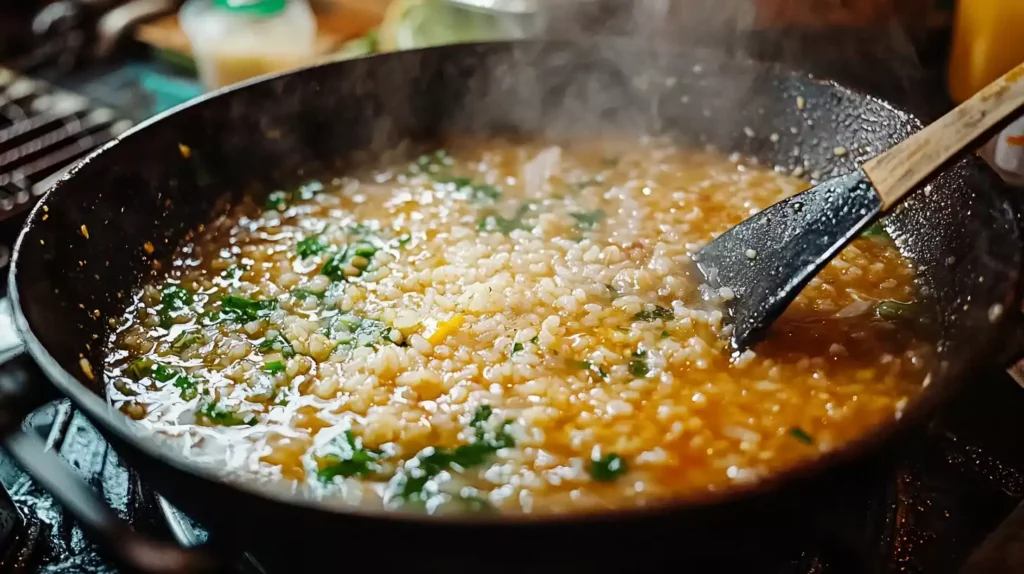 freecompress u8635464461 Simple photo of rice cooking in soup focusing on 0fb62268 7541 4a1e b1cf de4f3311d19a 2 Can I Add Rice Directly To Soup? The Ultimate Guide