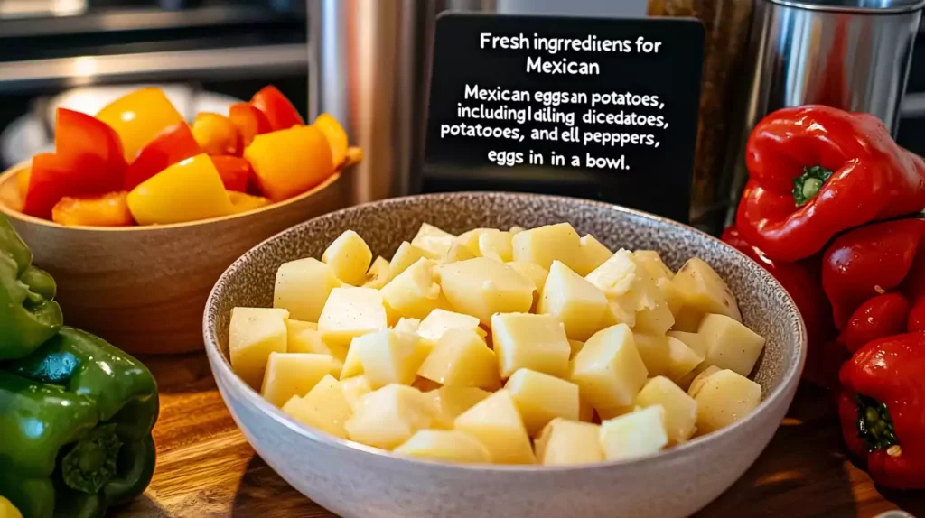 Key ingredients for Mexican eggs and potatoes recipe