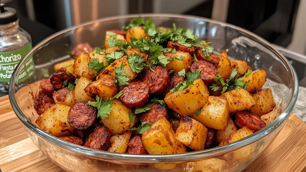Delicious Mexican potatoes breakfast recipe with chorizo and cilantro