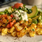 A delicious and nutritious Mexican breakfast with potatoes and eggs