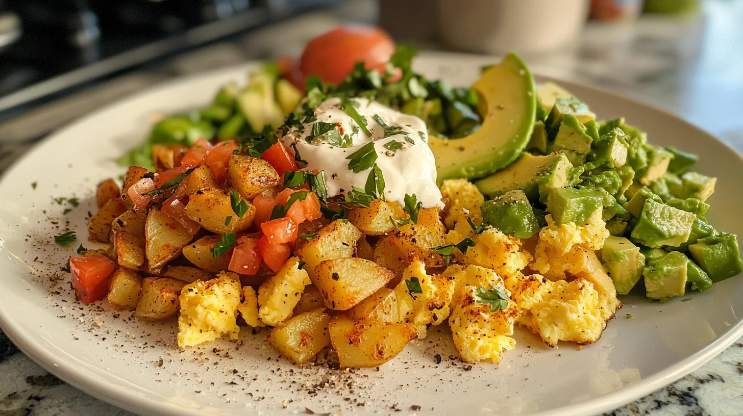 A delicious and nutritious Mexican breakfast with potatoes and eggs